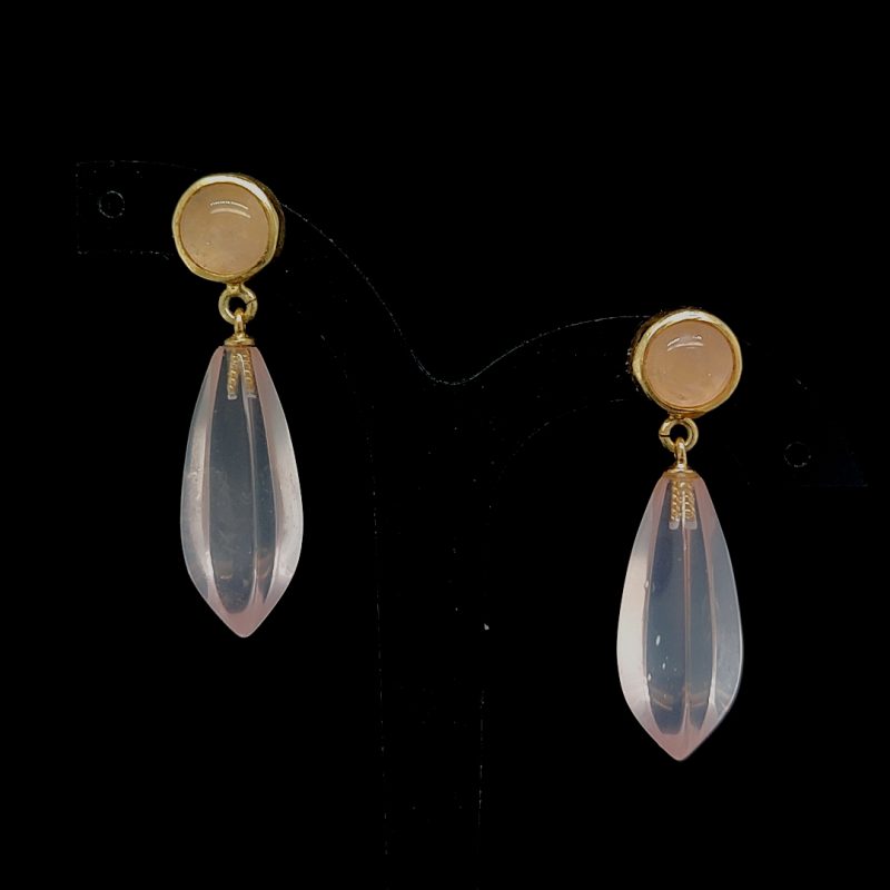 Oorsteker 14 krt. met rozenquartz