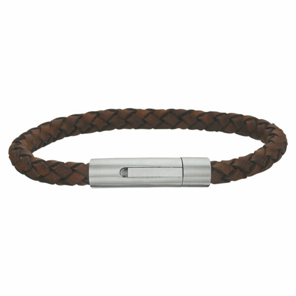 Gevlochten leren armband met kliksluiting