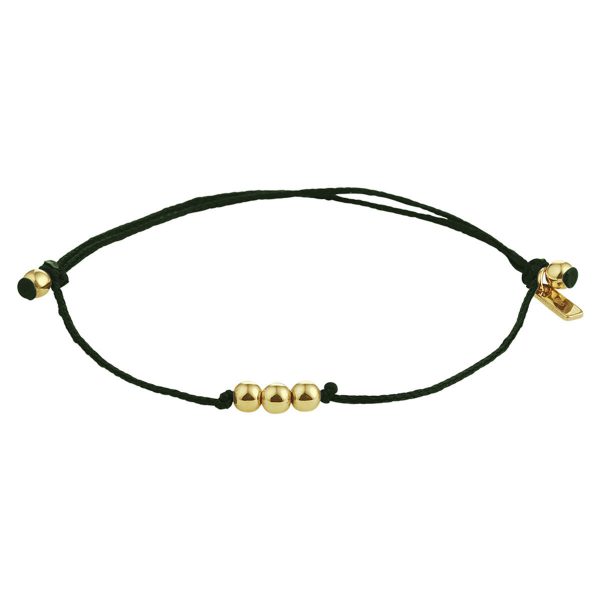 Armbandje groen koord met gouden kralen