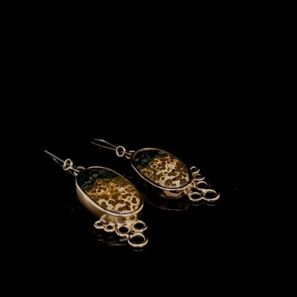Oorhangers 14 krt goud met gezwart zilver met Ocean Jaspis